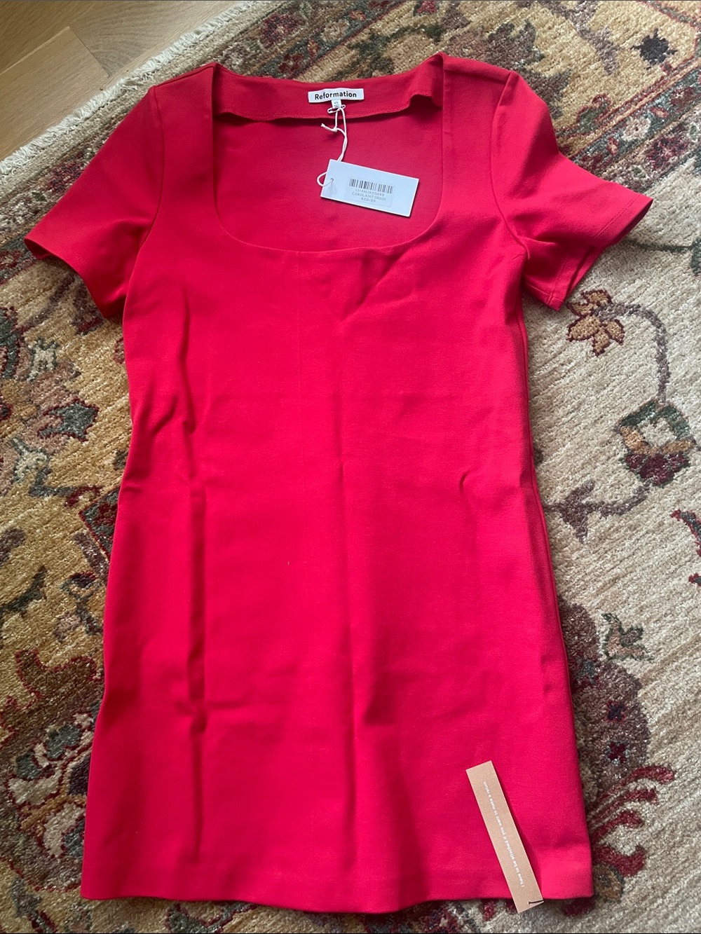 Reformation Vibrant Red Square Neck Short Sleeve Dress